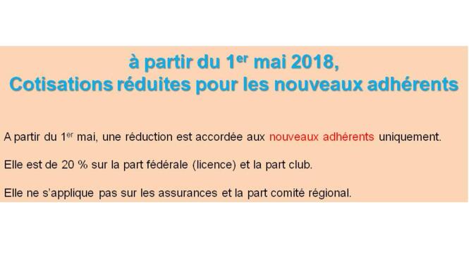 réduction de 20 % pour les nouveaux adhérents à partir du 1er mai 2018 image article